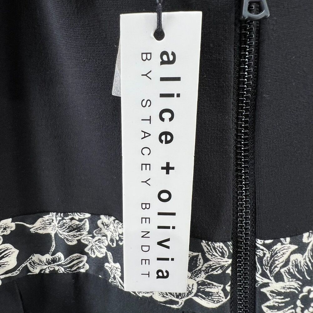 Alice + Olivia Madison Dress 14 Black White Pleated Fit Flare Floral Ballet - Picture 9 of 16